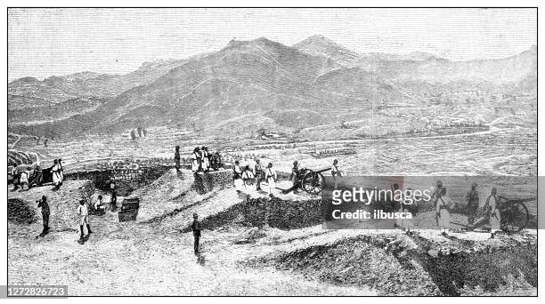 antique illustration of the first italo-ethiopian war (1895-1896): keren fort - ethiopia stock illustrations