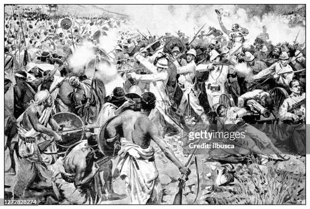 ilustraciones, imágenes clip art, dibujos animados e iconos de stock de ilustración antigua de la primera guerra italo-etíope (1895-1896): adua (adwa) batalla - colony