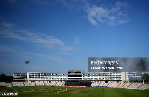 An empty Ageas Bowl is pictured during the T20 Vitality Blast 2020 match between Hampshire and Essex Eagles at The Ageas Bowl on September 16, 2020...