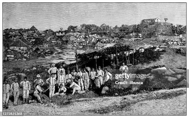 stockillustraties, clipart, cartoons en iconen met antieke illustratie van de eerste italo-ethiopische oorlog (1895-1896): saganeiti - ethiopië