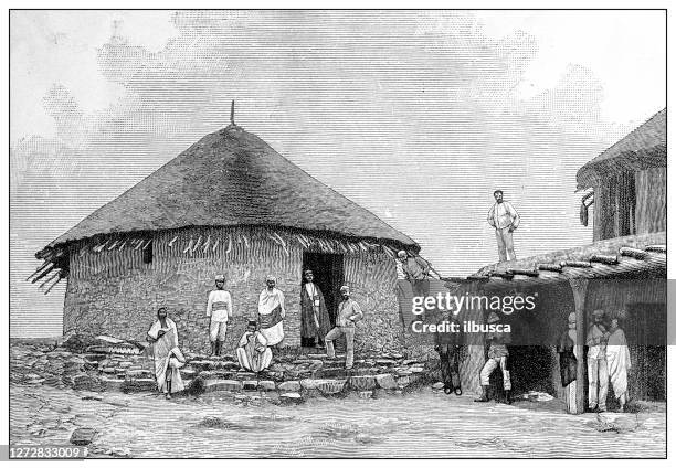 antique illustration of the first italo-ethiopian war (1895-1896): ras alula house - ethnic conflict stock illustrations
