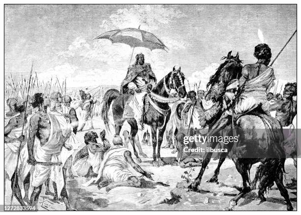 antique illustration of the first italo-ethiopian war (1895-1896): ras alula - ethnic conflict stock illustrations