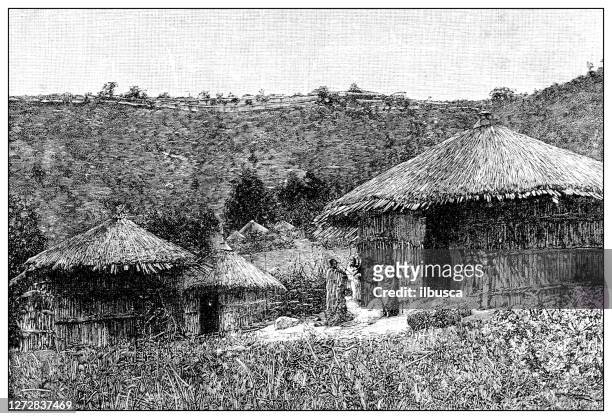 antique illustration of the first italo-ethiopian war (1895-1896): antotto village - ethiopia stock illustrations