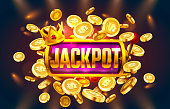 Jackpot winner coins, play Vegas casino, game banner. Vector