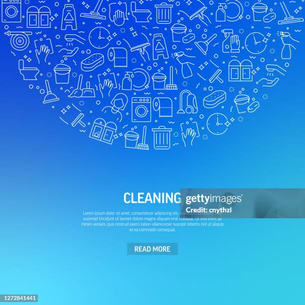cleaning related banner design with pattern. modern line style icons vector illustration - kitchen sponge stock illustrations