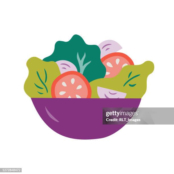 schüssel mit frischem gesunden salat große vektor-symbol - salatschüssel stock-grafiken, -clipart, -cartoons und -symbole