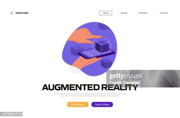 augmented reality concept vector illustration für website banner, werbe- und marketingmaterial, online-werbung, business presentation etc. - augmented reality stock-grafiken, -clipart, -cartoons und -symbole