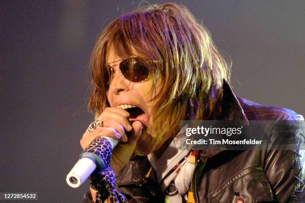 Steven Tyler of Aerosmith performs at Oakland Arena on February 8, 2006 in Oakland, California.