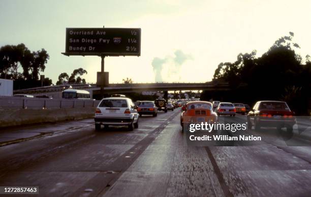 General view of traffic on Interstate 10 aka Rosa Parks Freeway circa 1983 near Westwood a suburb of Los Angeles, California.