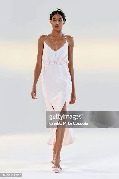 Model walks for the Vivienne Hu Spring/Summer 2021 New York Fashion Week Runway Show at Spring Studios on September 15, 2020 in New York City.