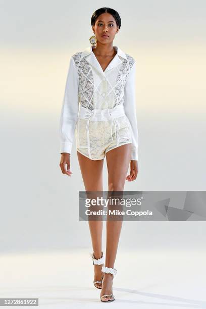 Model walks for the Vivienne Hu Spring/Summer 2021 New York Fashion Week Runway Show at Spring Studios on September 15, 2020 in New York City.
