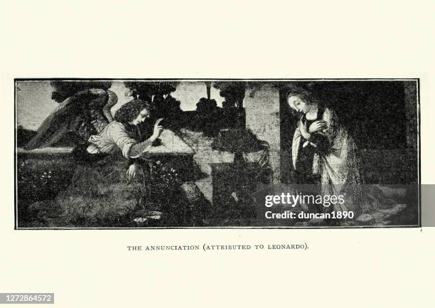 the annunciation attributed to leonardo - archangel gabriel stock illustrations