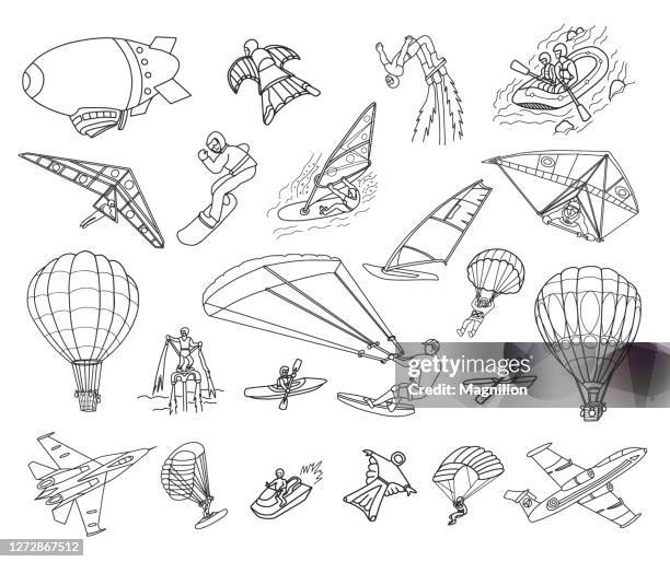 air & water sports doodle set - past time stock illustrations