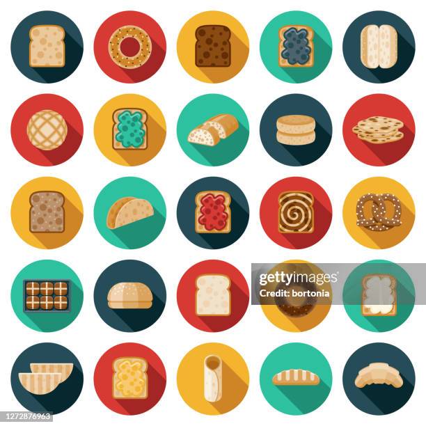 bread icon set - english muffin stock illustrations