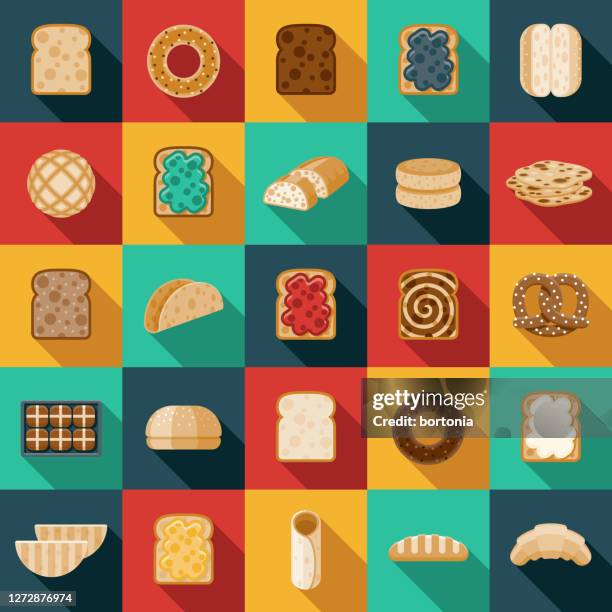 bread icon set - pumpernickel bread stock illustrations