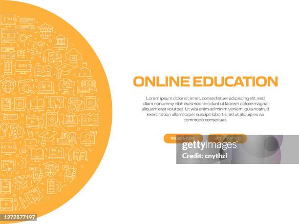online education related banner design with pattern. modern line style icons vector illustration - library background stock illustrations