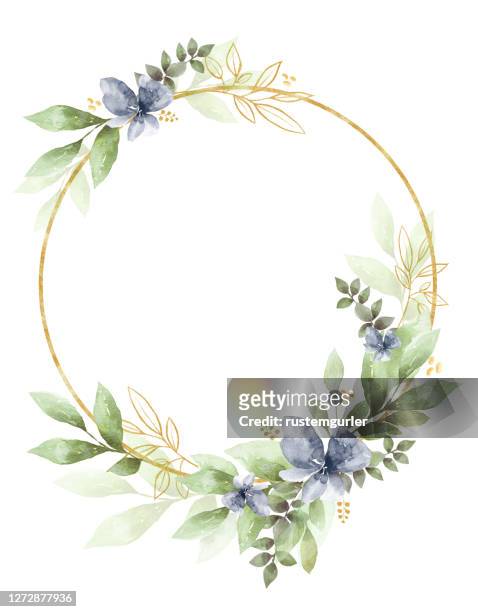 aquarell floral clipart. hochzeit einladung elemente. - floral wreath stock-grafiken, -clipart, -cartoons und -symbole