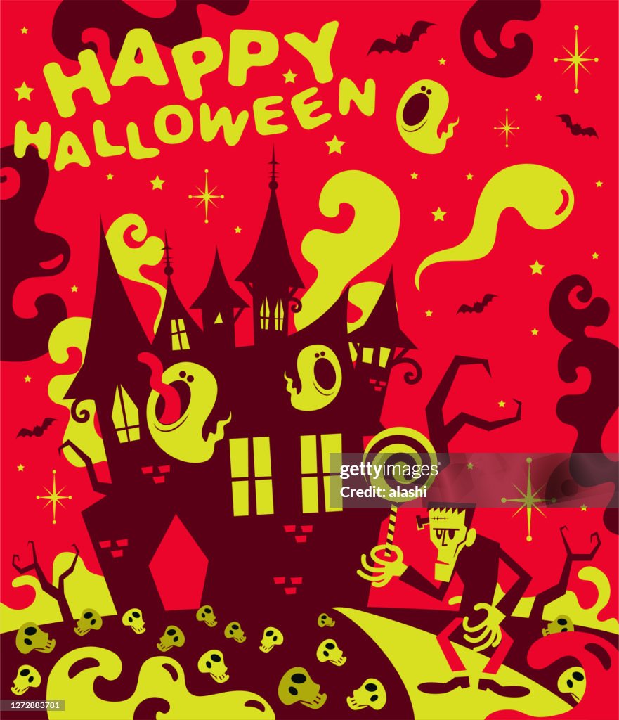 フランケンシュタインはハロウィーンのお化け城にあなたを導きます不気味なハロウィーンパーティーの招待状幽霊コウモリ頭蓋骨と死 ストックイラストレーション Getty Images フランケンシュタインはハロウィーンのお化け城にあなたを導きます不気味なハロウィーンパーティーの招待状幽霊コウモリ頭蓋骨と死 ストックイラストレーション Getty Images