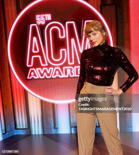 Taylor Swift attends the 55th Academy of Country Music Awards at the Grand Ole Opry in Nashville, Tennessee. The ACM Awards airs on September 16,...