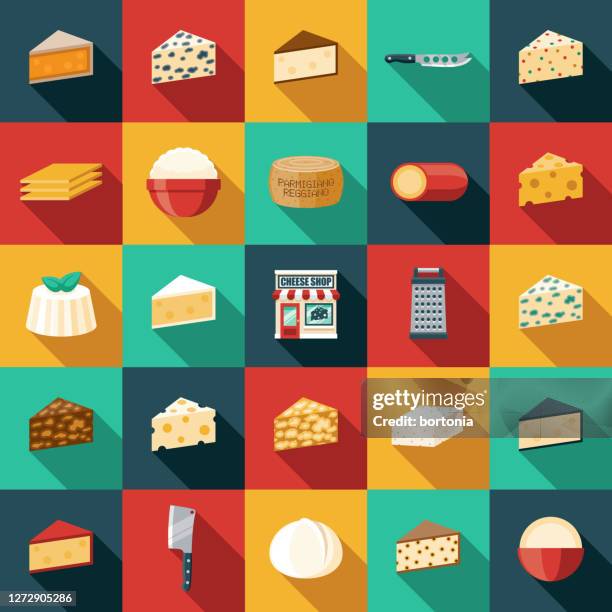 cheese shop icon set - blue cheese stock illustrations