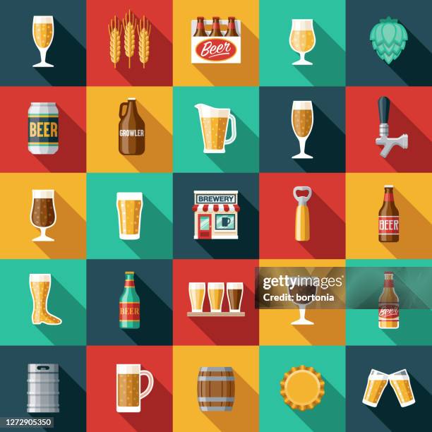 ilustraciones, imágenes clip art, dibujos animados e iconos de stock de conjunto de iconos de la cervecería - artisanal food and drink