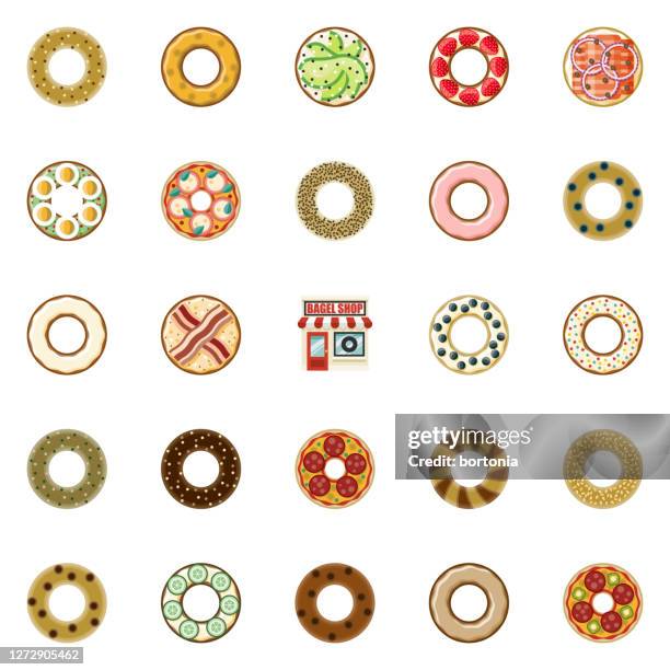 bagel shop icon set - brown bread stock illustrations