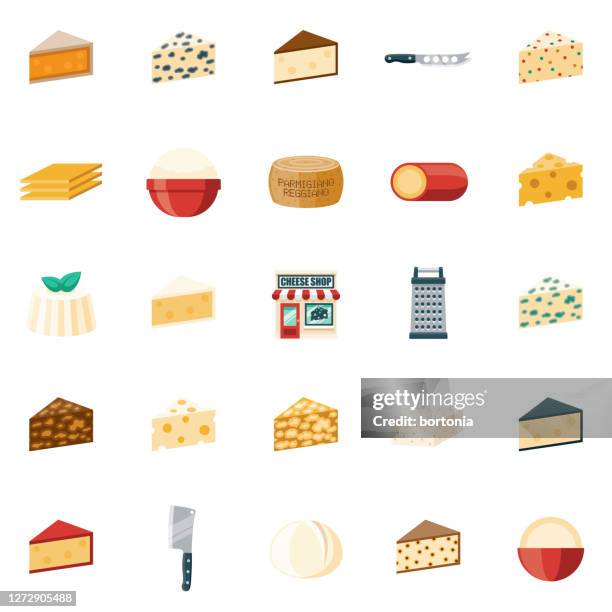 illustrazioni stock, clip art, cartoni animati e icone di tendenza di set di icone del negozio di formaggi - cucina greca