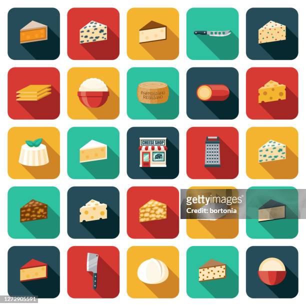 cheese shop icon set - blue cheese stock illustrations