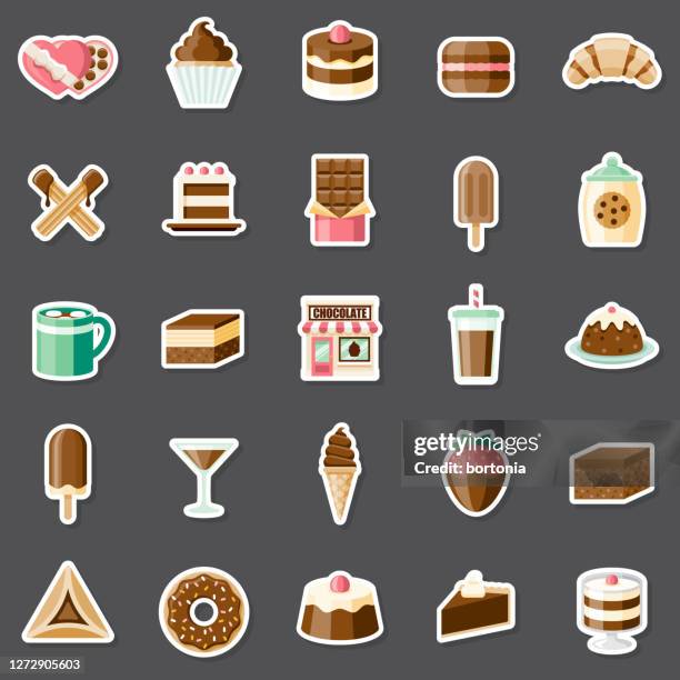 chocolate shop sticker set - chocolate cafe stock illustrations