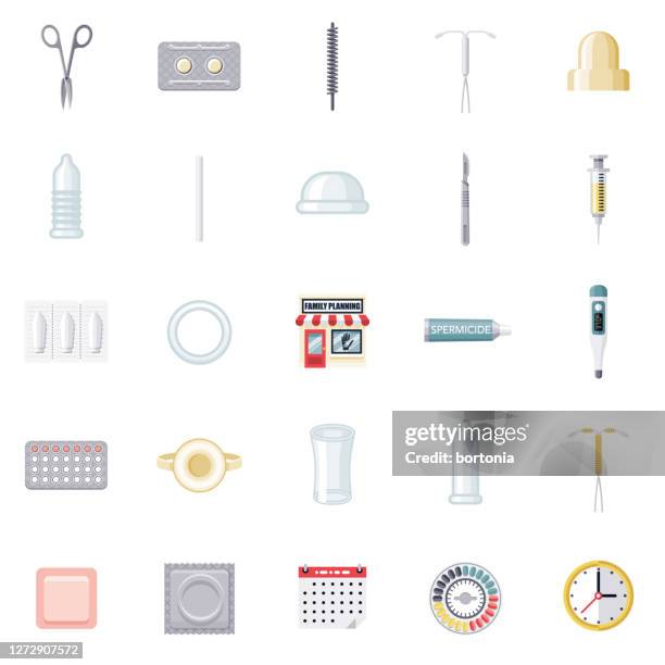 family planning icon set - contraceptive patch stock illustrations