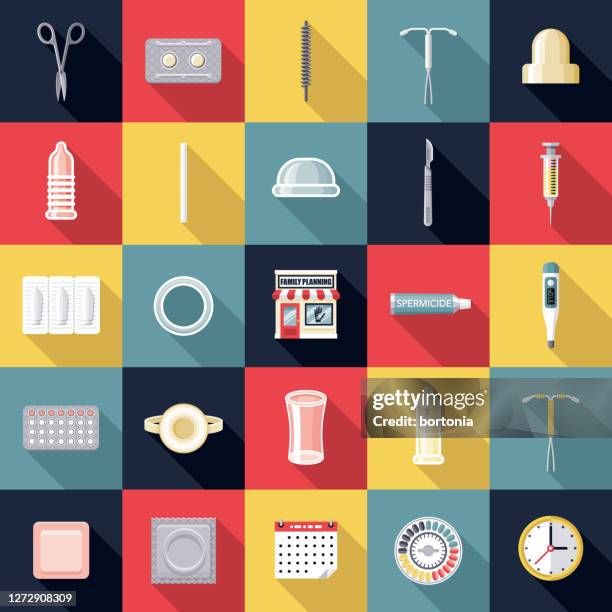 family planning icon set - contraceptive patch stock illustrations