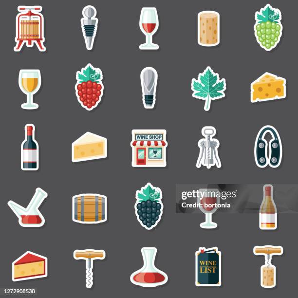wine shop sticker set - prosecco stock illustrations