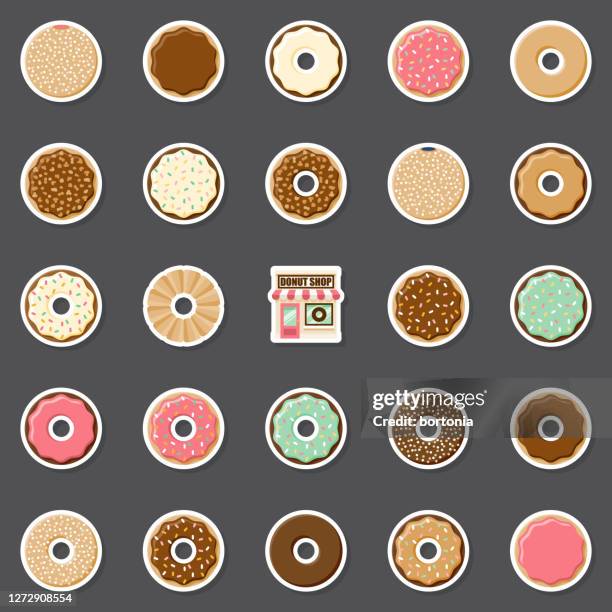 donut shop sticker set - peanut brittle stock illustrations