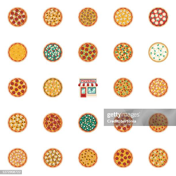 pizzeria shop icon set - cheddar cheese sauce stock illustrations