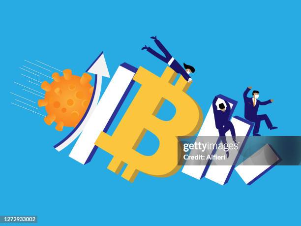 virus crashing into bitcoin - data loss prevention stock illustrations