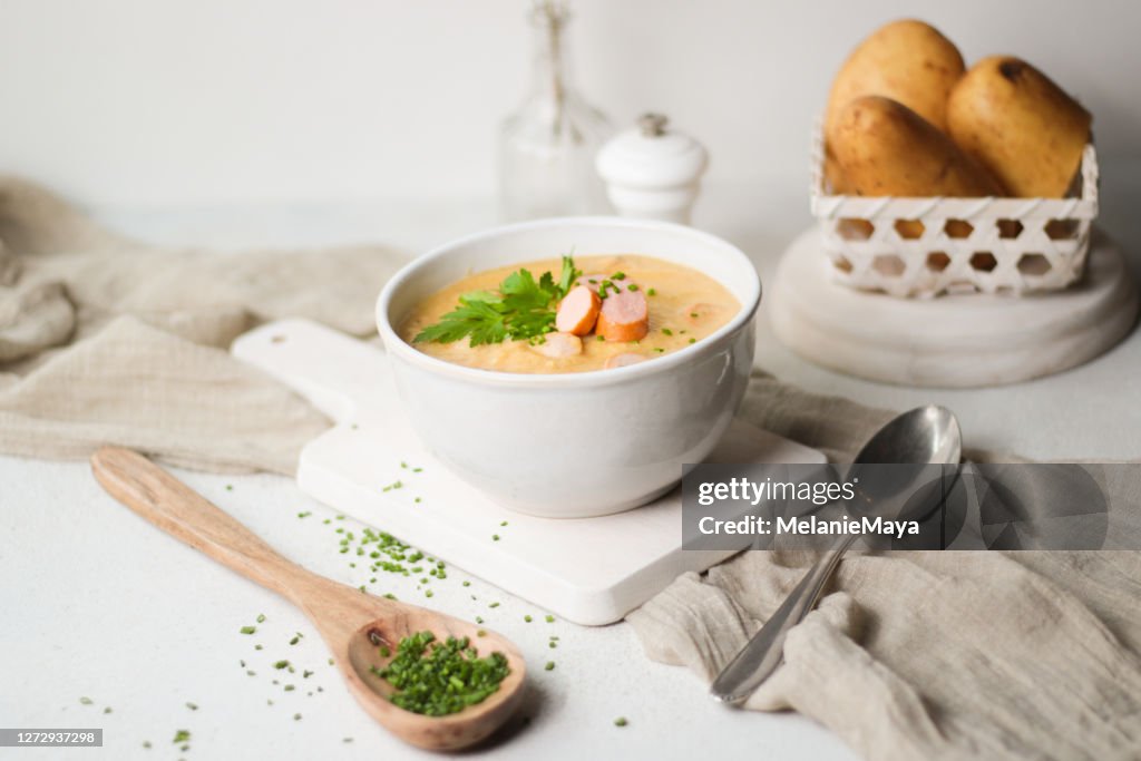 German Potato Soup Bowl with Wienerwurst