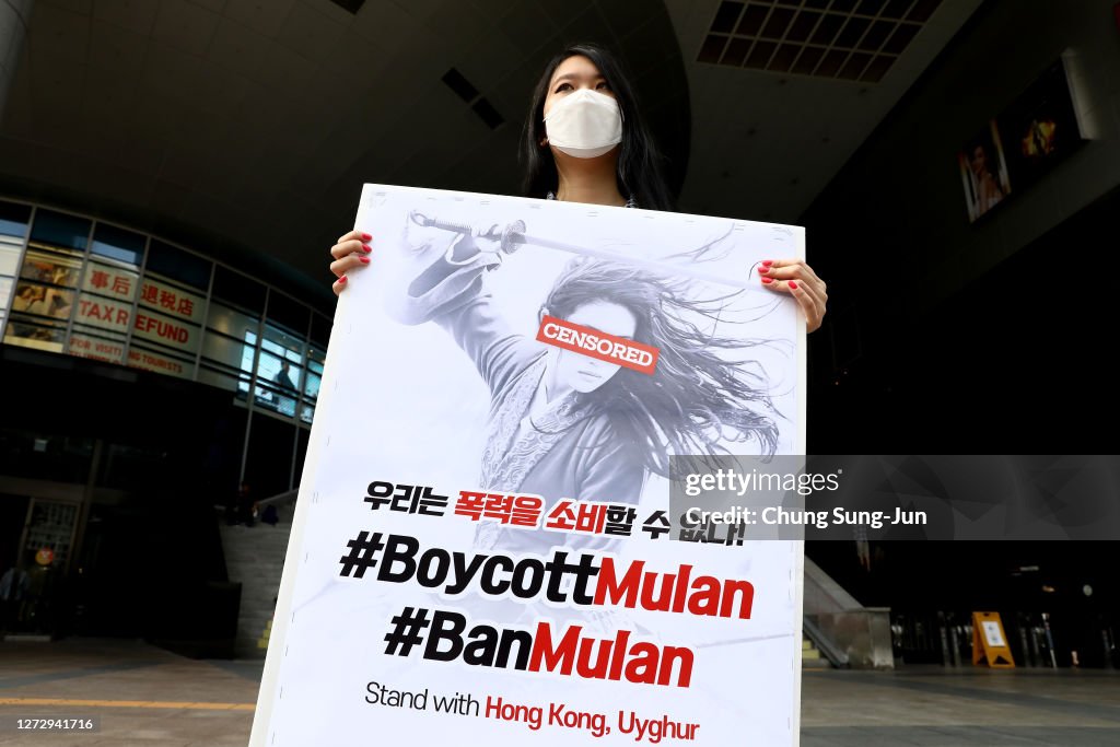 South Korean Pro-Democracy Hong Kong Supporters Gather As "Mulan" Opens In Korea