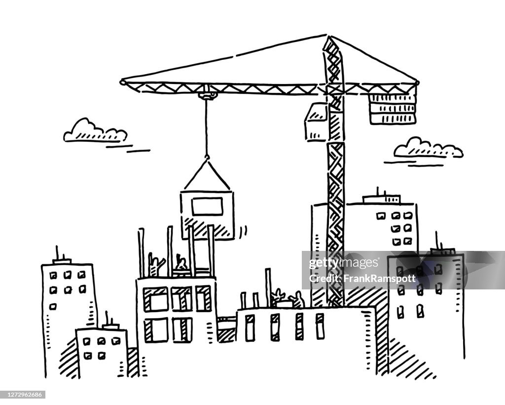 City Building Construction Site Crane Drawing