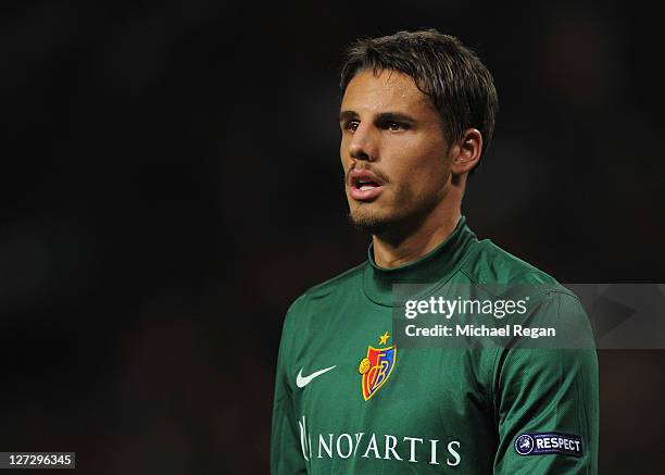 Yann Sommer of Basel looks on during the UEFA Champions League Group C match between Manchester United and FC Basel at Old Trafford on September 27,...