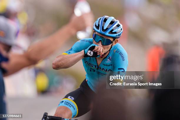World Team Astana Miguel Ángel López of Colombia crosses the finishing line for winning the Stage 17 of 107th Tour de France 2020 on September 16,...