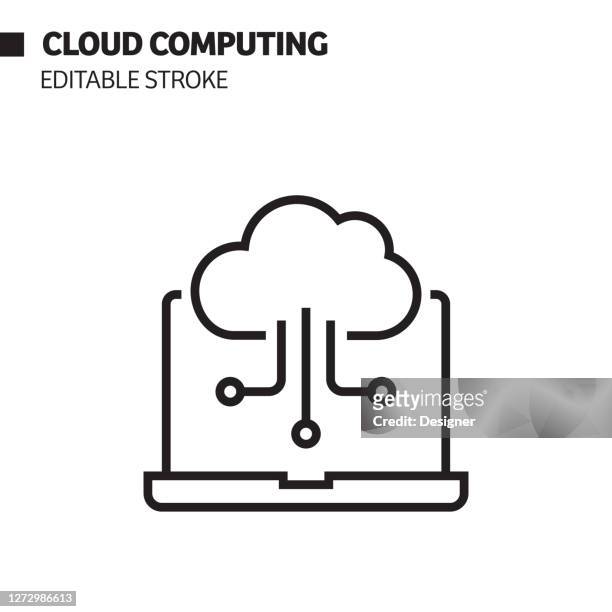 cloud computing linie symbol, umriss vektor-symbol-illustration. - cloud computing stock-grafiken, -clipart, -cartoons und -symbole
