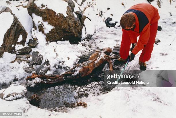 Le corps momifié a été trouvé par hasard par des randonneurs sur un glacier, le Similaun à 3200 mètres de hauteur, dans les Alpes de l'Otzal en...
