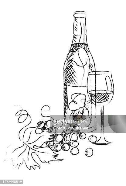 stockillustraties, clipart, cartoons en iconen met wijnschets - wine bottle