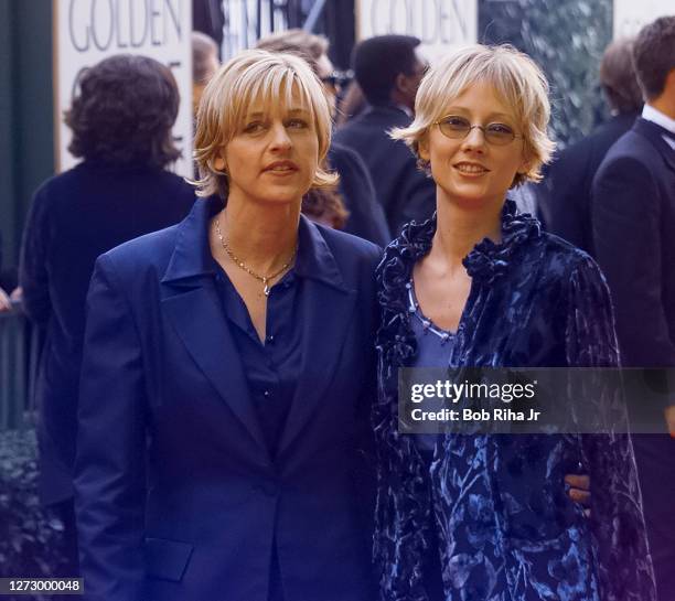 Ellen DeGeneres and Anne Heche arrive at the 55th Annual Golden Globes Awards Show, January 18, 1998 in Beverly Hills, California.