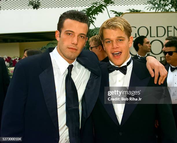 Ben Affleck and Matt Damon arrive at the 55th Annual Golden Globes Awards Show, January 18, 1998 in Beverly Hills, California.