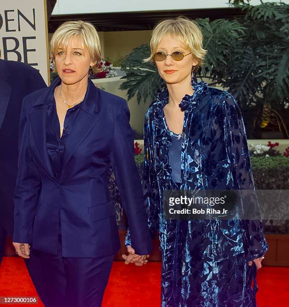 Ellen DeGeneres and Anne Heche arrive at the 55th Annual Golden Globes Awards Show, January 18, 1998 in Beverly Hills, California.