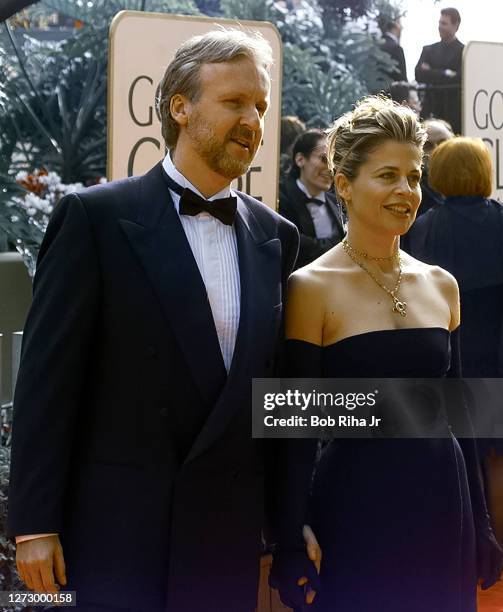 James Cameron and Linda Hamilton arrive at the 55th Annual Golden Globes Awards Show, January 18, 1998 in Beverly Hills, California.