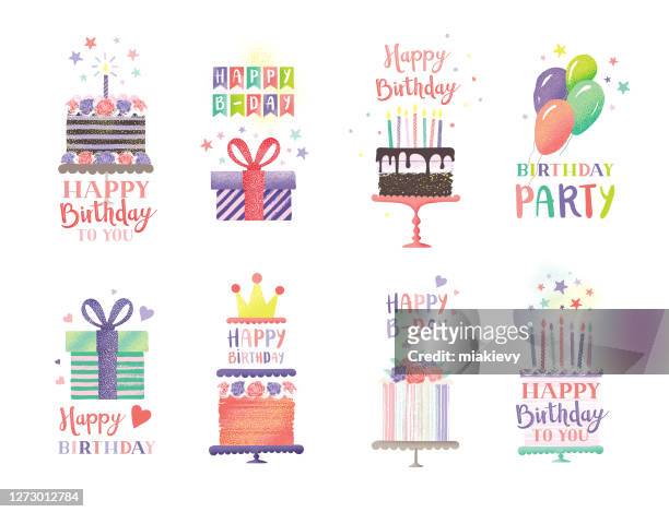 birthday cakes and gifts - heart of slovenia stock illustrations