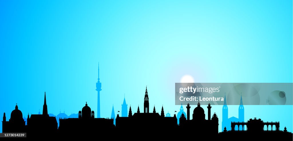 Vienna Skyline Silhouette at Night (All Buildings Are Complete and Moveable)