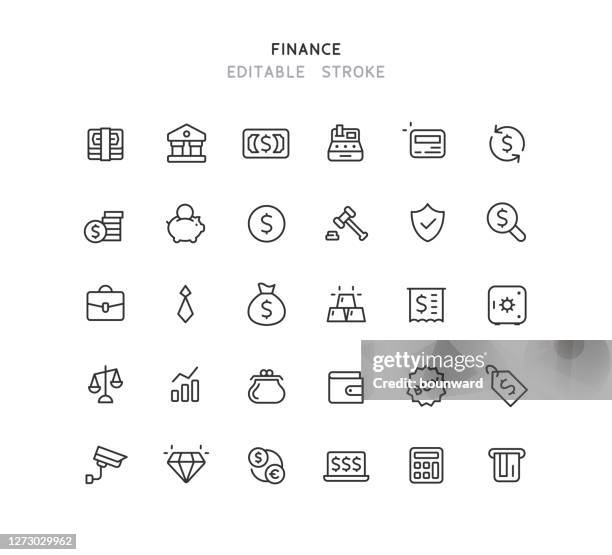 finance line icons editable stroke - gold shield stock illustrations